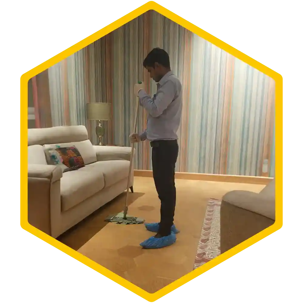 Cleaning crew working in a residential space.