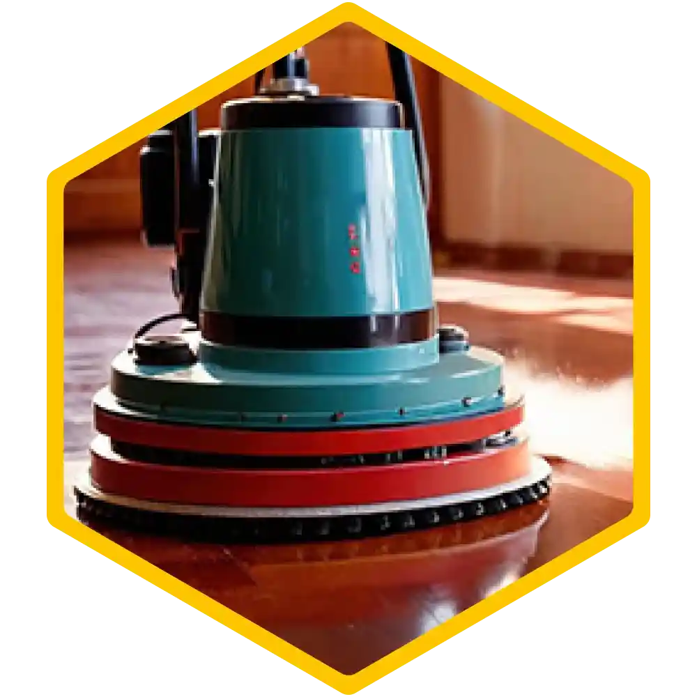 Worker polishing a marble floor with a machine.